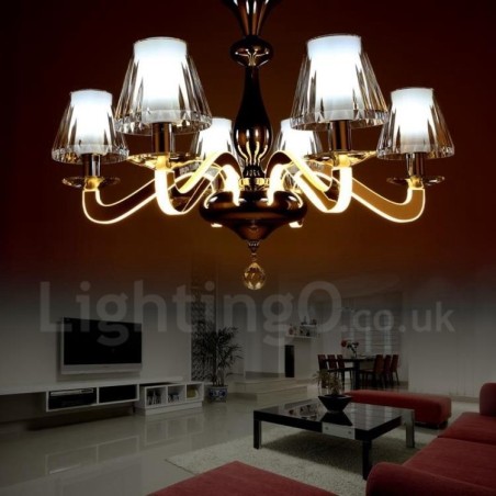 Lampadario contemporaneo dimmerabile a 6 luci in acciaio e vetro Ø 60 cm H 46 cm