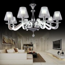 Lampadario contemporaneo dimmerabile a 6 luci in acciaio e vetro Ø 60 cm H 46 cm