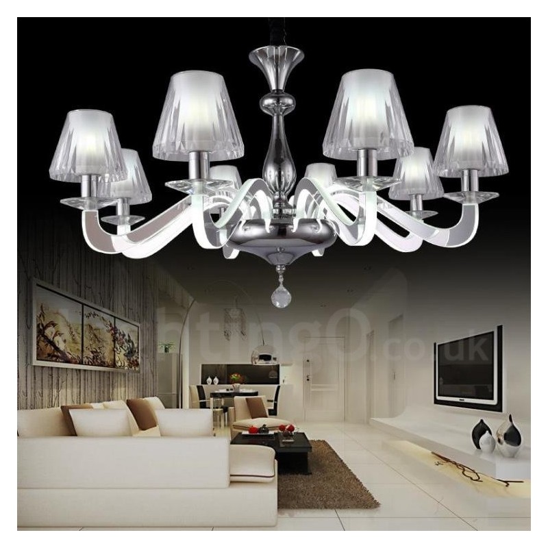 Lampadario contemporaneo dimmerabile a 6 luci in acciaio e vetro Ø 60 cm H 46 cm