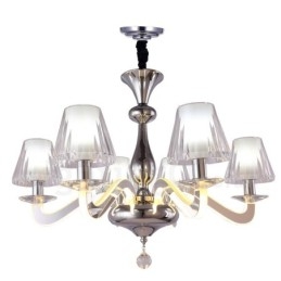 Lampadario contemporaneo dimmerabile a 6 luci in acciaio e vetro Ø 60 cm H 46 cm