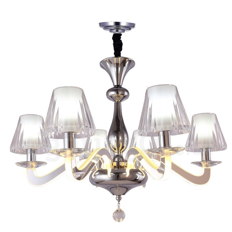 Lampadario contemporaneo dimmerabile a 6 luci in acciaio e vetro Ø 60 cm H 46 cm