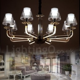 Lampadario moderno contemporaneo a 8 luci dimmerabile in cristallo e vetro, Ø 80 cm H 35 cm