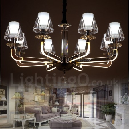 Lampadario moderno contemporaneo a 8 luci dimmerabile in cristallo e vetro, Ø 80 cm H 35 cm