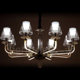 Lampadario moderno contemporaneo a 8 luci dimmerabile in cristallo e vetro, Ø 80 cm H 35 cm