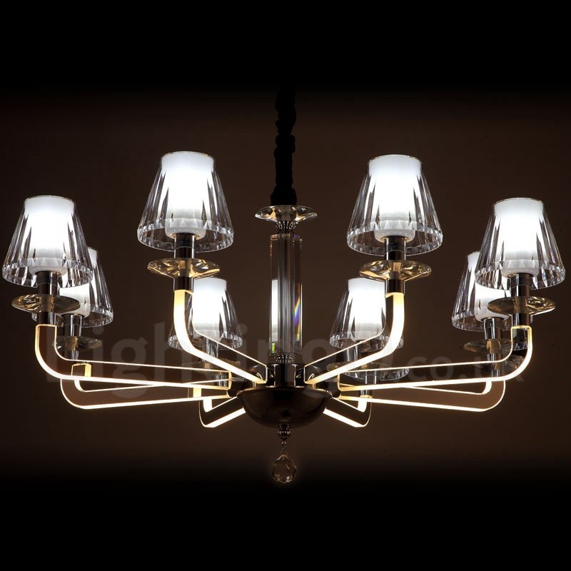 Lampadario moderno contemporaneo a 8 luci dimmerabile in cristallo e vetro, Ø 80 cm H 35 cm