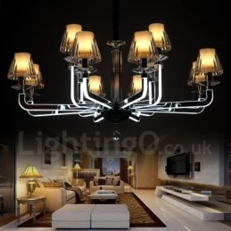 Lampadario moderno contemporaneo in cristallo e vetro dimmerabile a 12 luci, Ø 100 cm H 46 cm