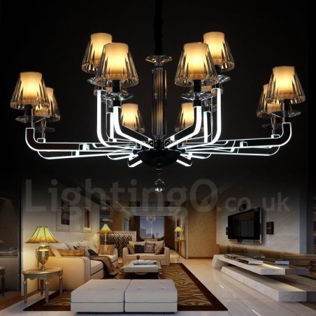 Lampadario moderno contemporaneo in cristallo e vetro dimmerabile a 12 luci, Ø 100 cm H 46 cm