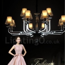 Lampadario moderno contemporaneo in cristallo e vetro dimmerabile a 12 luci, Ø 100 cm H 46 cm