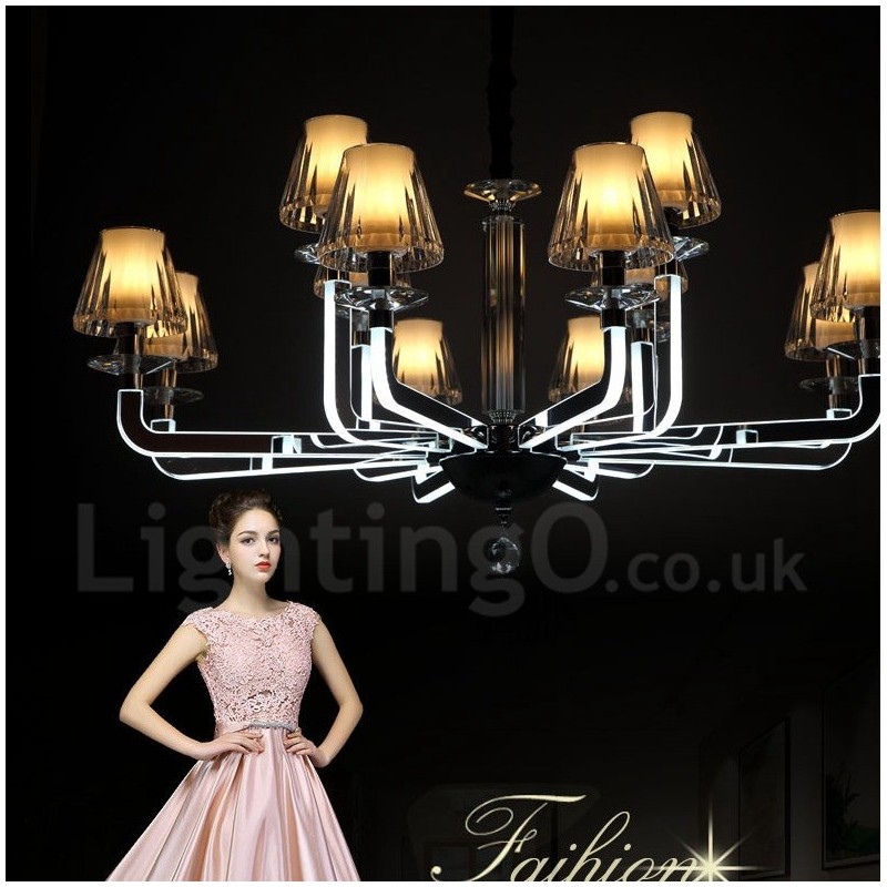 Lampadario moderno contemporaneo in cristallo e vetro dimmerabile a 12 luci, Ø 100 cm H 46 cm