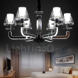 Lampadario moderno contemporaneo dimmerabile a 6 luci con paralume in vetro, Ø 60 cm H 35 cm