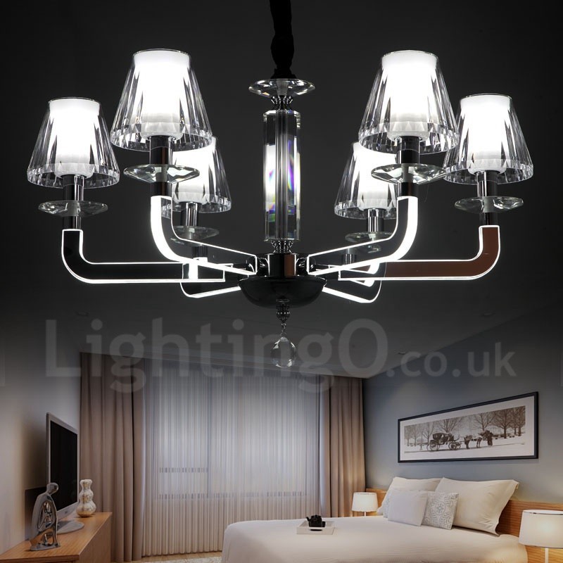 Lampadario moderno contemporaneo dimmerabile a 6 luci con paralume in vetro, Ø 60 cm H 35 cm