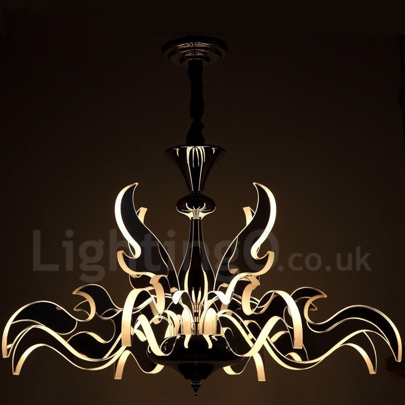 Lampadario moderno contemporaneo dimmerabile in acciaio 12 luci paralume in acrilico Ø 80 cm H 46 cm