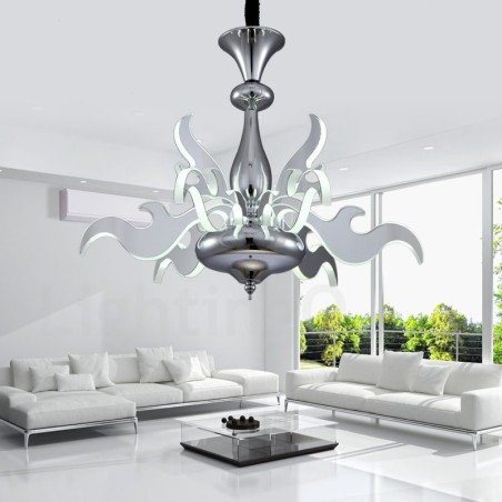 Lampadario moderno contemporaneo dimmerabile a 9 luci in acciaio con paralume in acrilico