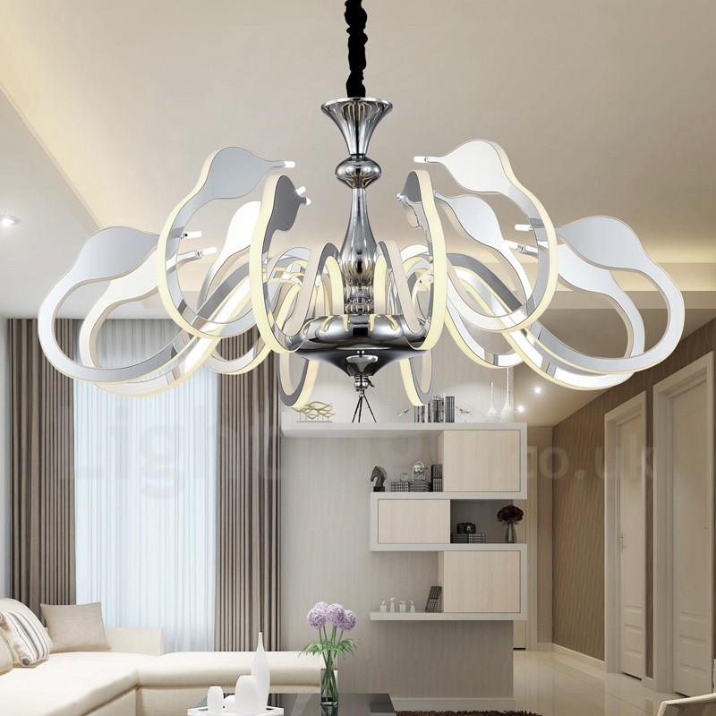 Lampadario contemporaneo dimmerabile in acciaio 12 luci con paralume in acrilico