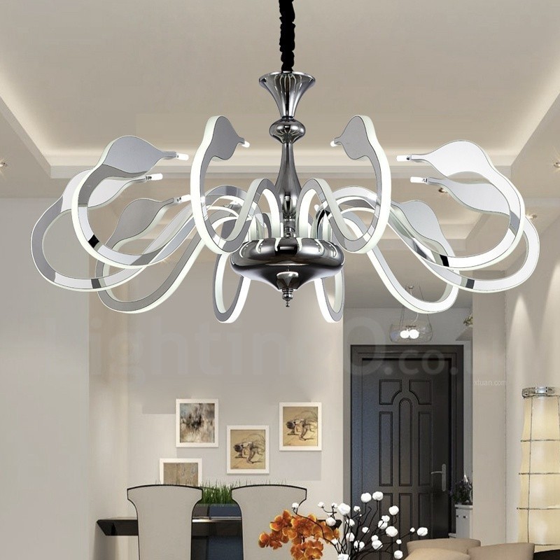 Lampadario contemporaneo dimmerabile in acciaio 10 luci con paralume in acrilico