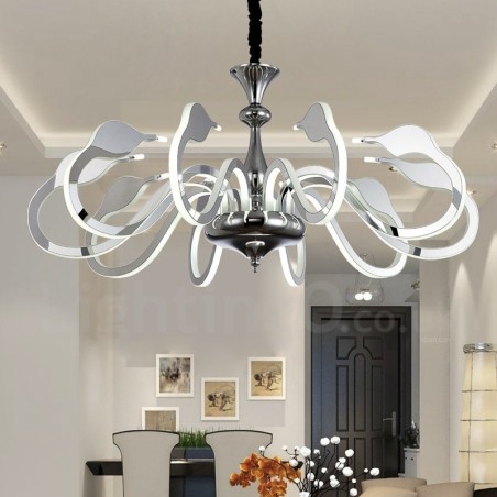 Lampadario contemporaneo dimmerabile in acciaio 10 luci con paralume in acrilico