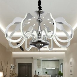 Lampadario moderno contemporaneo dimmerabile a 8 luci in acciaio e acrilico Ø 80 cm H 46 cm