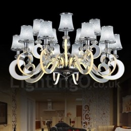 Lampadario moderno contemporaneo dimmerabile in acciaio 15 luci con paralumi in vetro