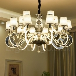 Lampadario moderno contemporaneo dimmerabile in acciaio 15 luci con paralumi in vetro
