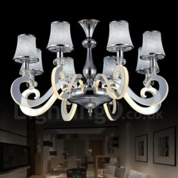 Lampadario moderno contemporaneo dimmerabile 8 luci in acciaio e vetro Ø 80 cm H 46 cm