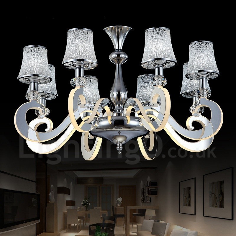 Lampadario moderno contemporaneo dimmerabile 8 luci in acciaio e vetro Ø 80 cm H 46 cm