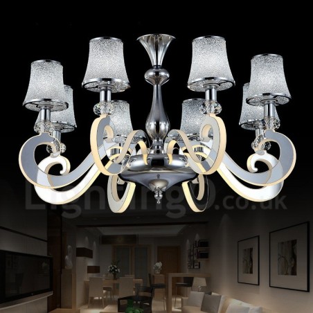 Lampadario moderno contemporaneo dimmerabile 8 luci in acciaio e vetro Ø 80 cm H 46 cm