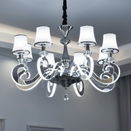 Lampadario moderno contemporaneo dimmerabile 8 luci in acciaio e vetro Ø 80 cm H 46 cm
