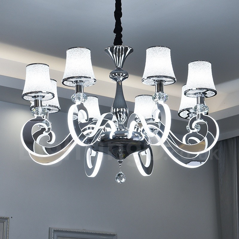 Lampadario moderno contemporaneo dimmerabile 8 luci in acciaio e vetro Ø 80 cm H 46 cm