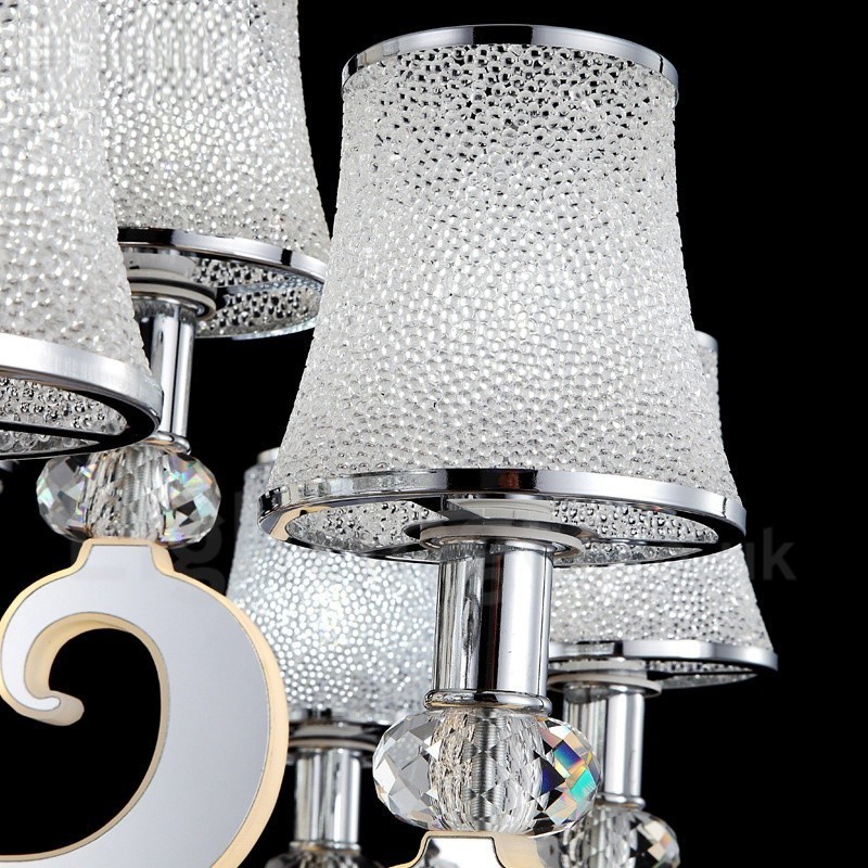 Lampadario moderno contemporaneo dimmerabile 8 luci in acciaio e vetro Ø 80 cm H 46 cm