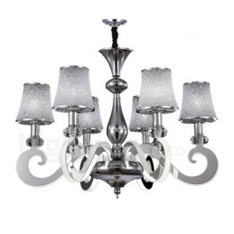 Lampadario moderno contemporaneo dimmerabile a 6 luci in acciaio e vetro, Ø 65 cm, H 46 cm