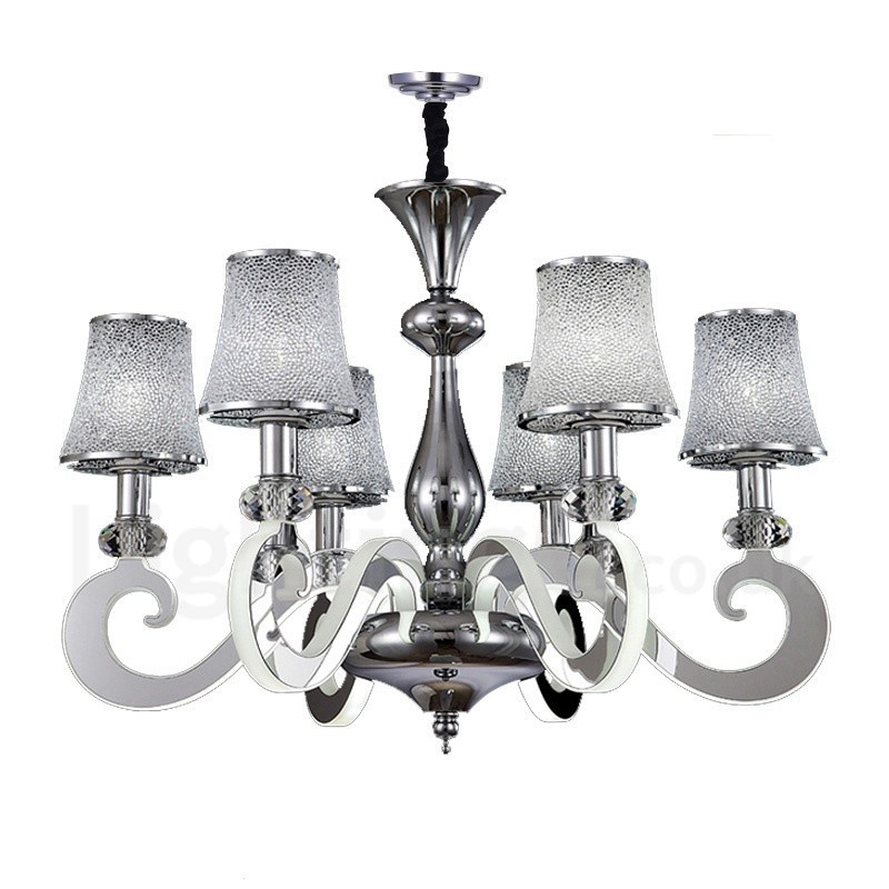 Lampadario moderno contemporaneo dimmerabile a 6 luci in acciaio e vetro, Ø 65 cm, H 46 cm