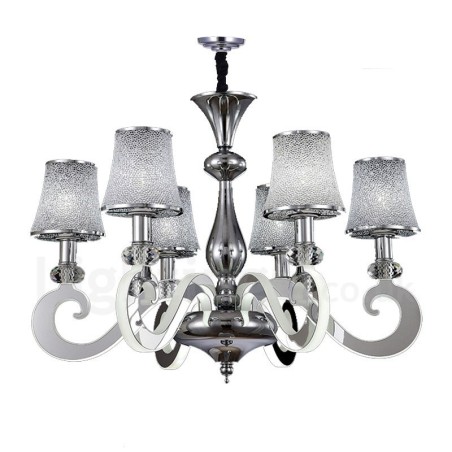 Lampadario moderno contemporaneo dimmerabile a 6 luci in acciaio e vetro, Ø 65 cm, H 46 cm