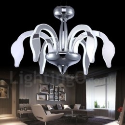 Lampadario moderno contemporaneo dimmerabile a 6 luci in acciaio e acrilico, Ø 60 cm H 38 cm