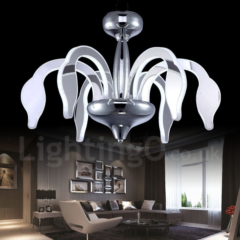 Lampadario moderno contemporaneo dimmerabile a 6 luci in acciaio e acrilico, Ø 60 cm H 38 cm
