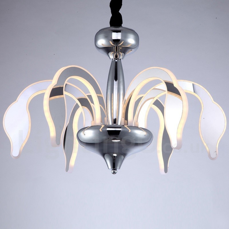 Lampadario moderno contemporaneo dimmerabile a 6 luci in acciaio e acrilico, Ø 60 cm H 38 cm