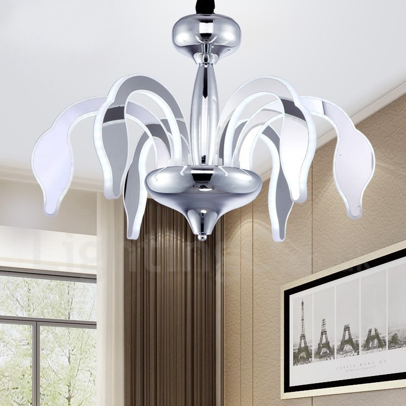 Lampadario moderno contemporaneo dimmerabile a 6 luci in acciaio e acrilico, Ø 60 cm H 38 cm