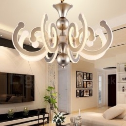 Lampadario moderno contemporaneo dimmerabile 8 luci in acciaio con paralume in acrilico