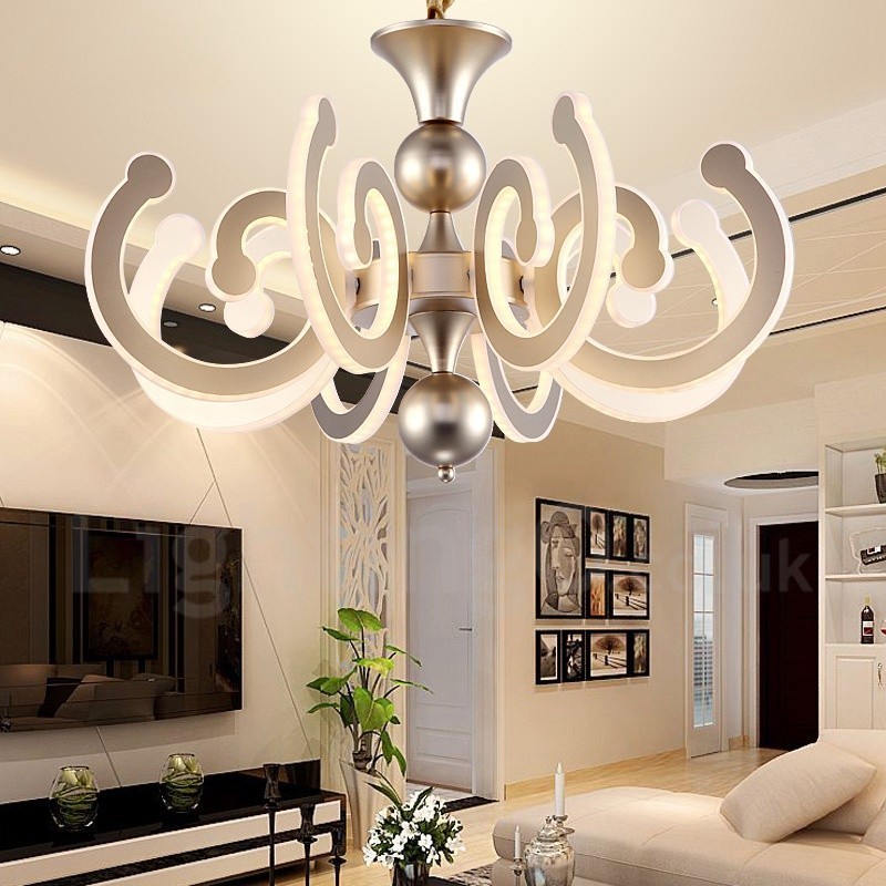 Lampadario moderno contemporaneo dimmerabile 8 luci in acciaio con paralume in acrilico