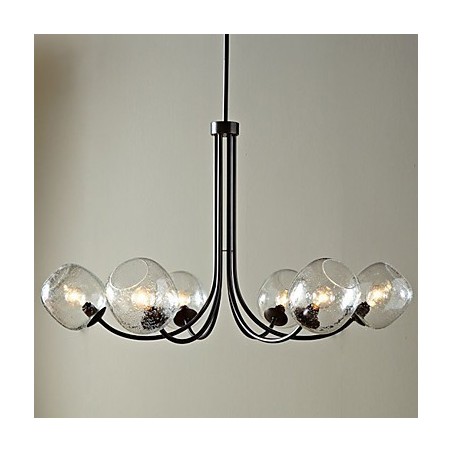 Lampadario tradizionale a 6 luci con paralume in vetro trasparente a bolle