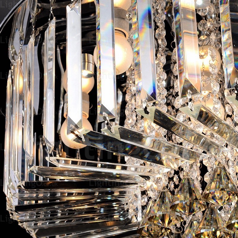 Lampadario da soffitto moderno contemporaneo 6 luci con paralume in cristallo