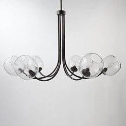 Lampadario tradizionale a 6 luci con paralume in vetro trasparente a bolle