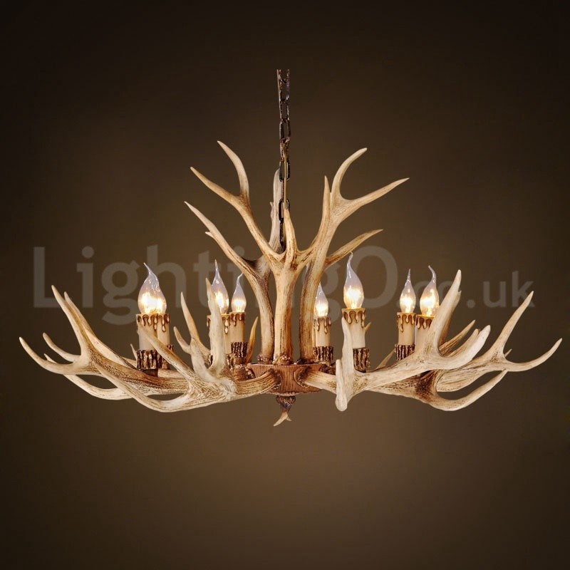 Lampadario moderno nordico country-rustico a 8 luci E14 in resina Ø 102 cm H 50 cm