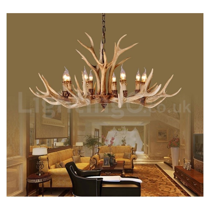 Lampadario moderno nordico country-rustico a 8 luci E14 in resina Ø 102 cm H 50 cm