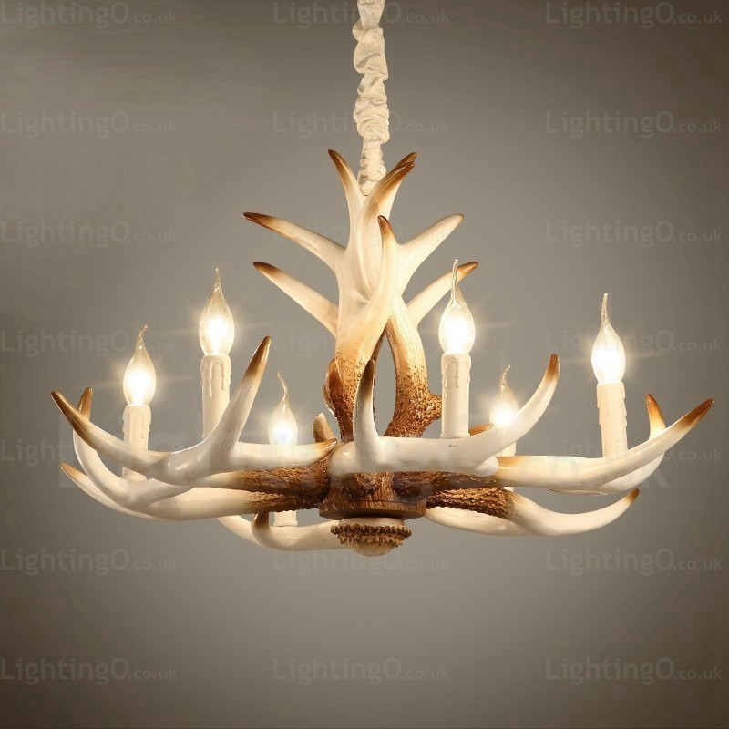 Lampadario vintage retrò a 6 luci E14 in resina Ø 70 cm H 40 cm