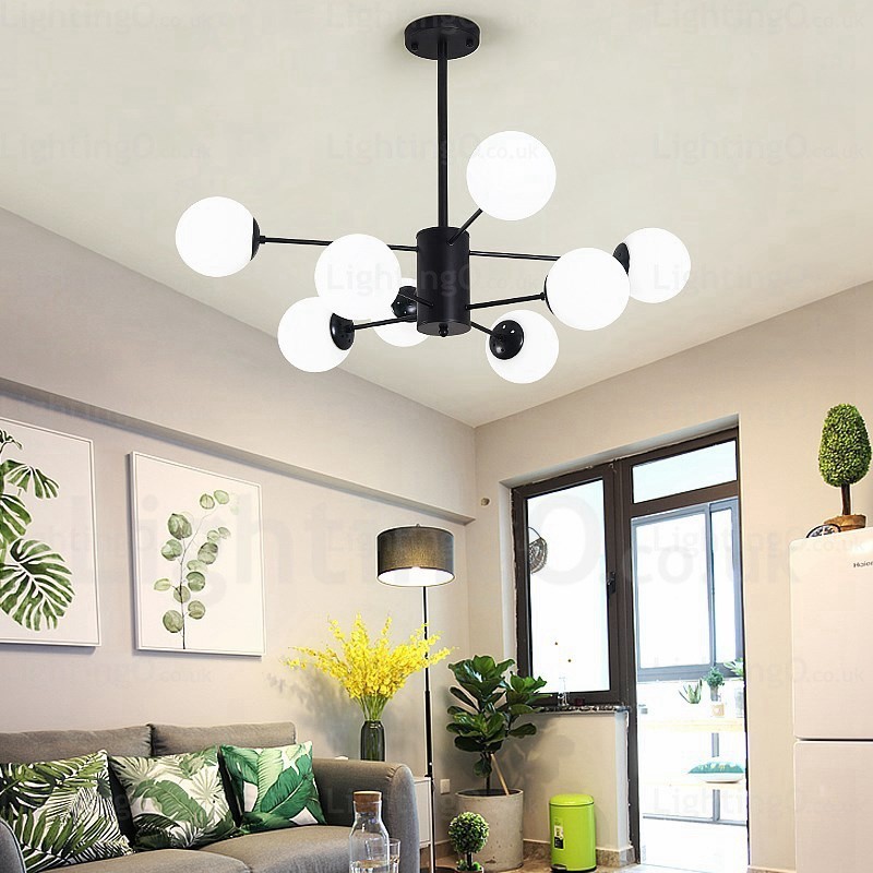 Lampadario moderno contemporaneo 8 luci con paralumi in vetro E27, diametro 98 cm