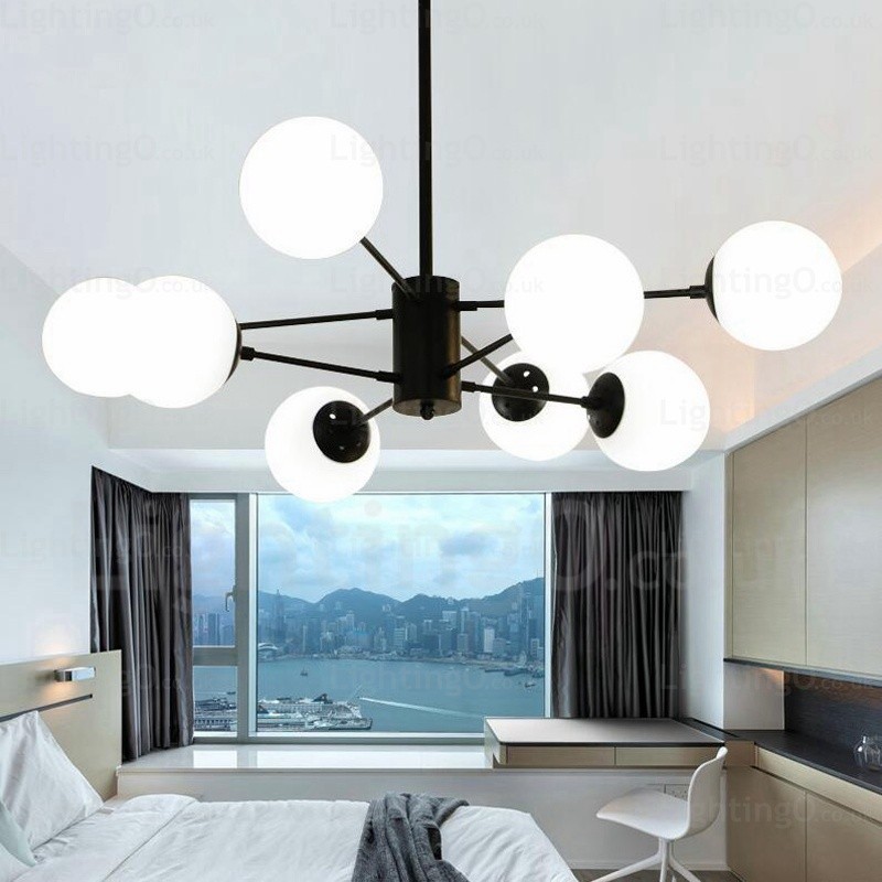 Lampadario moderno contemporaneo 8 luci con paralumi in vetro E27, diametro 98 cm
