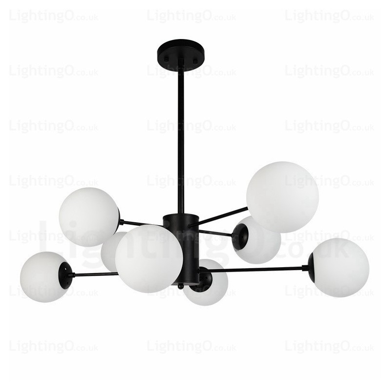Lampadario moderno contemporaneo 8 luci con paralumi in vetro E27, diametro 98 cm