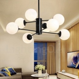 Lampadario moderno contemporaneo 8 luci con paralumi in vetro E27, diametro 98 cm