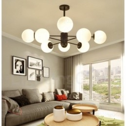 Lampadario moderno contemporaneo 8 luci con paralumi in vetro E27, diametro 98 cm