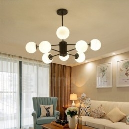 Lampadario moderno contemporaneo 8 luci con paralumi in vetro E27, diametro 98 cm